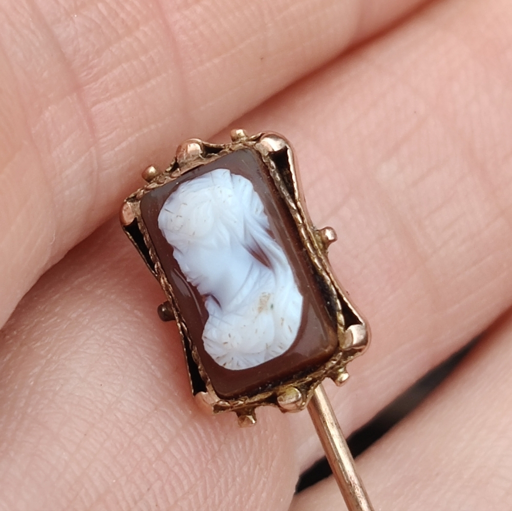 Antique Victorian Hardstone And Carnelian Cameo Stick Pin - Picture 3 of 7